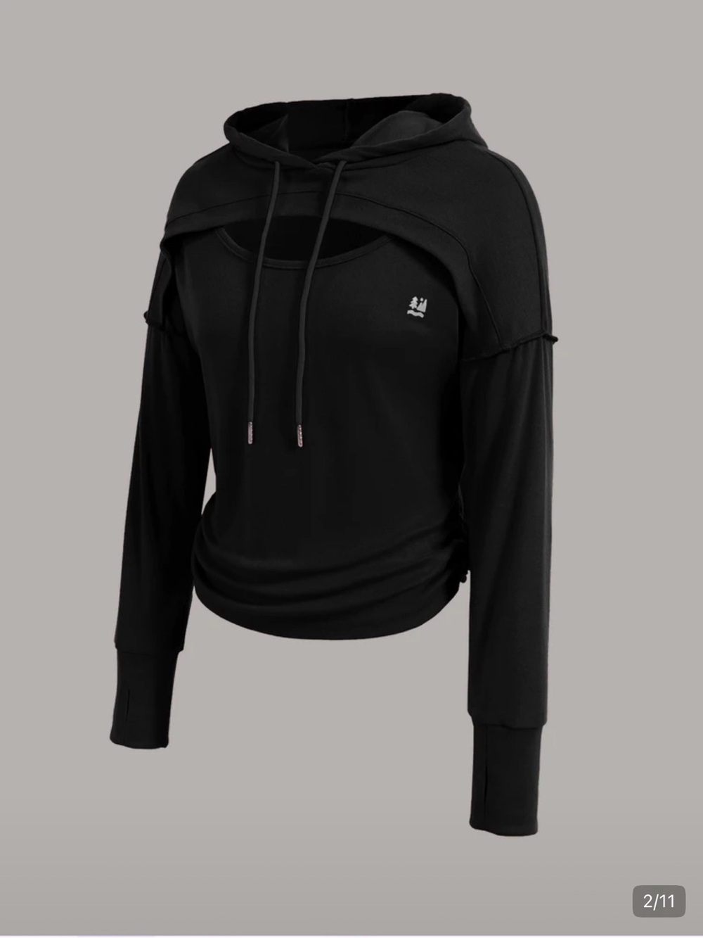 SHEIN Black Layered Cutout Hoodie Sweatshirt